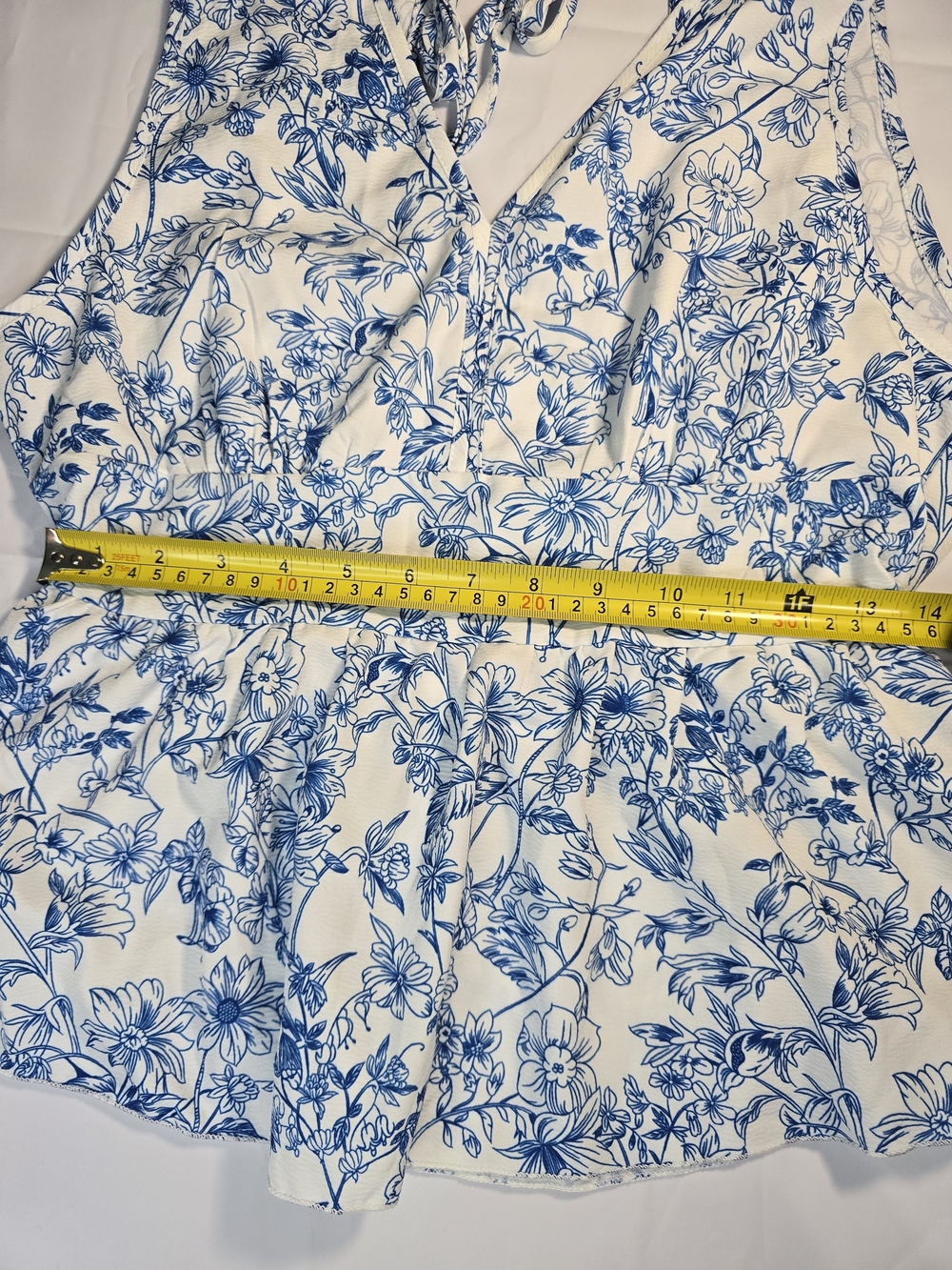 SHEIN Blue and White Floral Tie-Back Peplum Tank NWOT - Picture 8 of 15